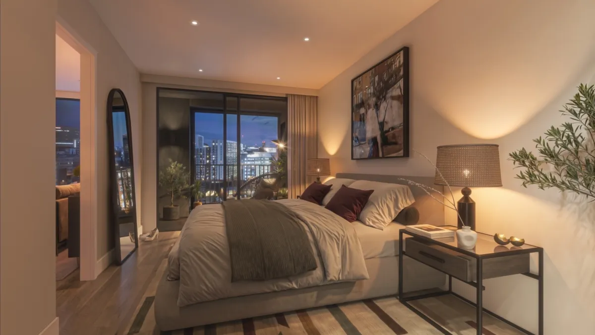 OBSIDIAN 2 BED APARTMENT Bedroom 2 at Dusk
